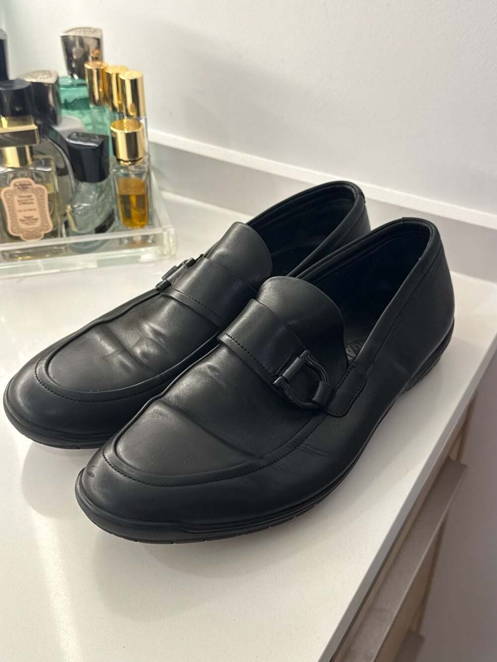 Salvatore Ferragamo Black Leather Gancini Loafers Size 9 D